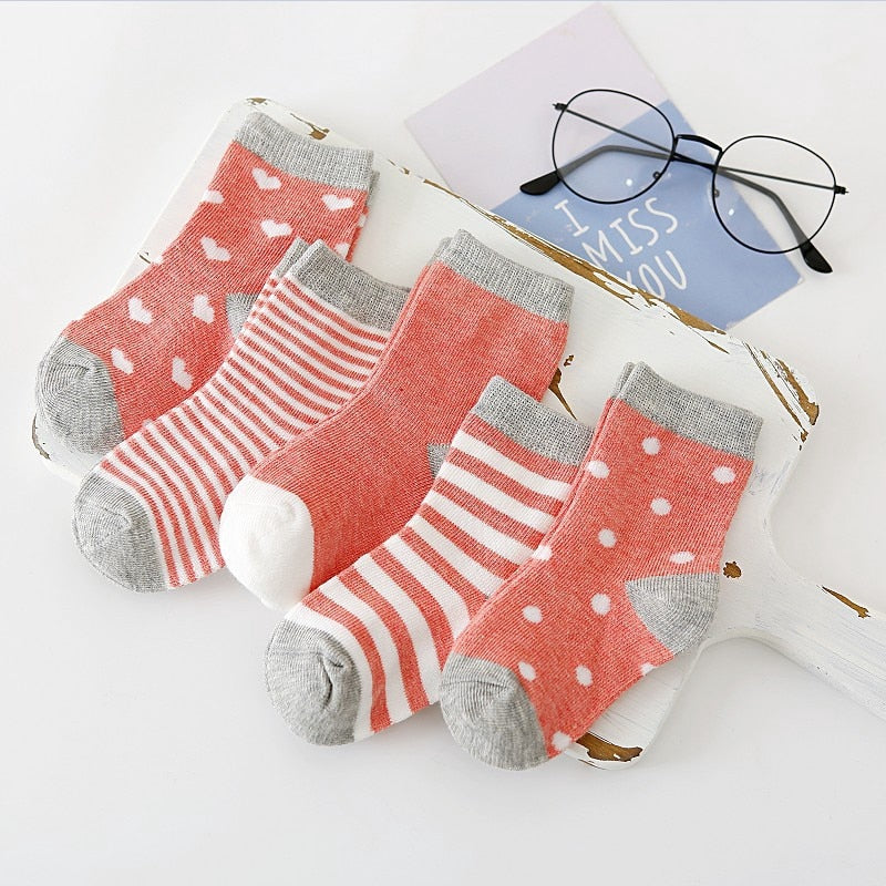 5Pairs Baby Socks Newborn Baby Boy Socks 0-1-3-7Y Kids Pure Cotton Animal Design Fadeless Soft Children's Socks for Girls