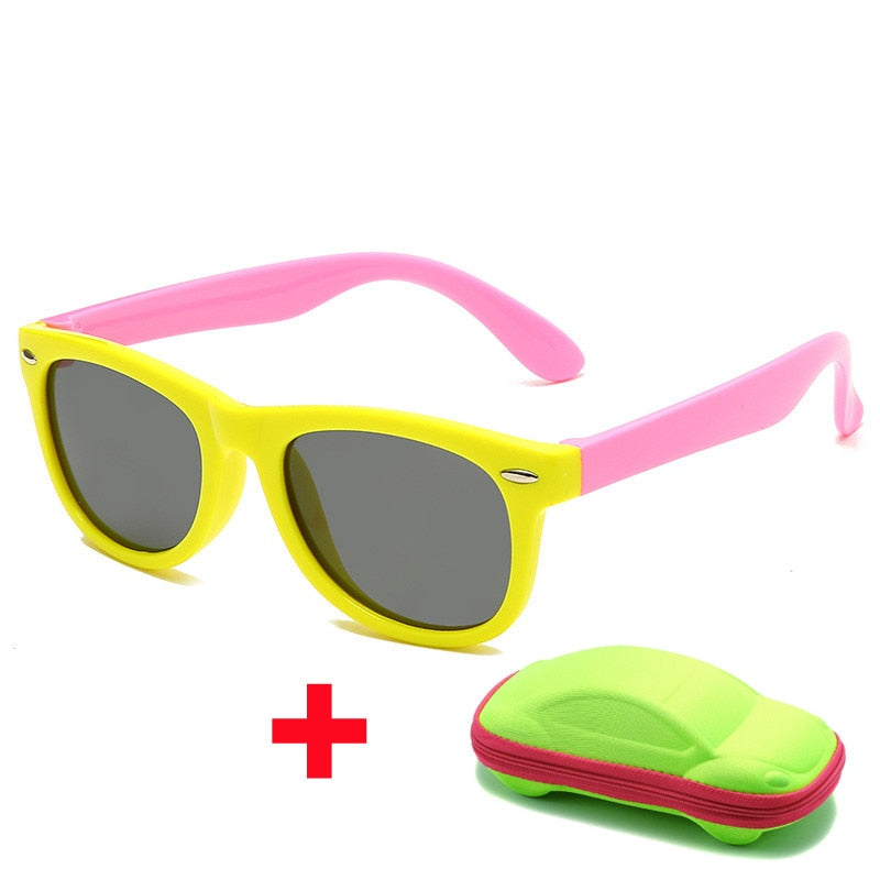 Baby Silicone Sunglasses with Glasses Box  Boys Girls Outdoor Goggles Sun Glasses AC Lens Safety Glasses and Cases Gift for Kids